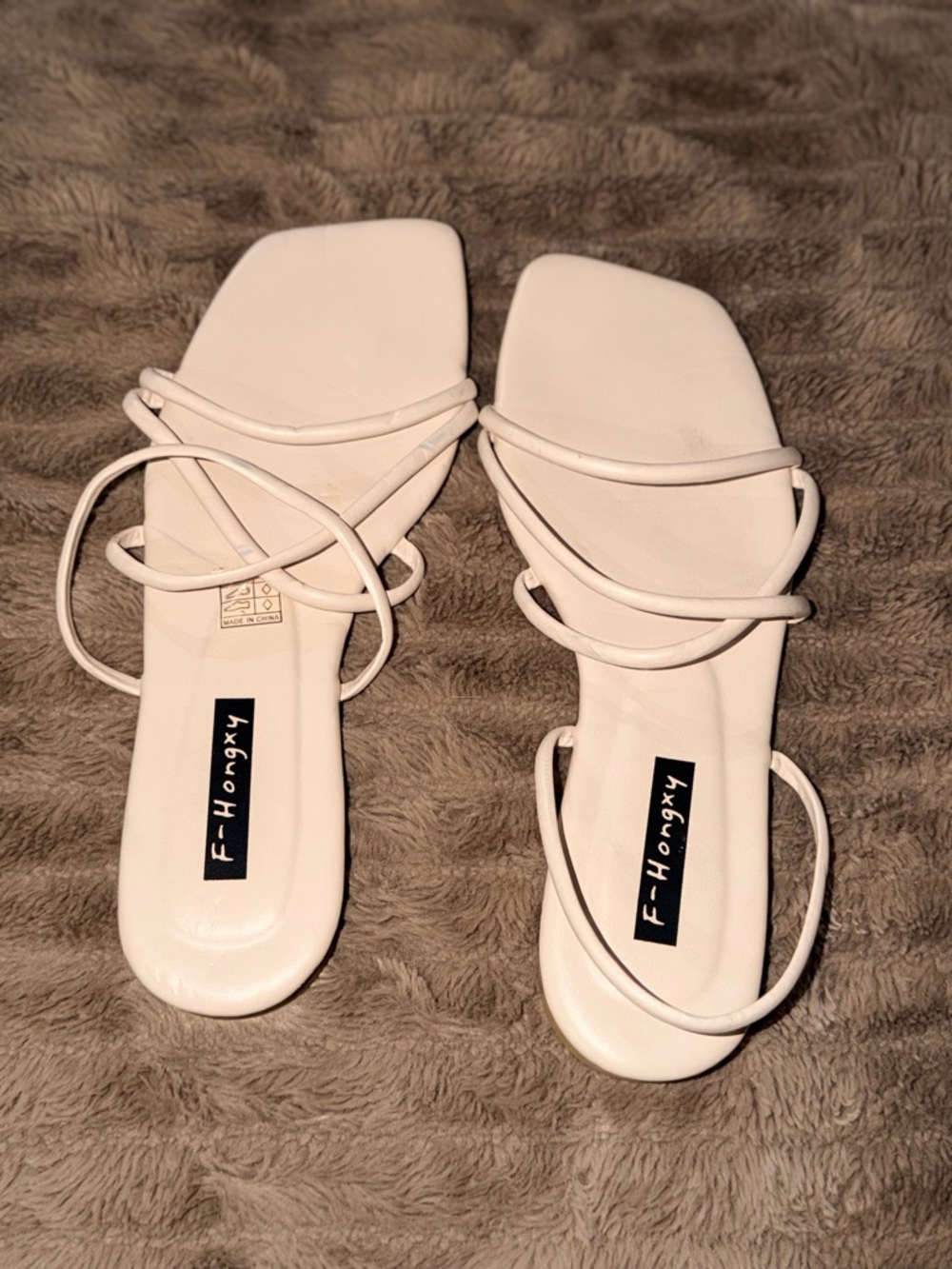 White Strappy Square-Toe Slide Sandals